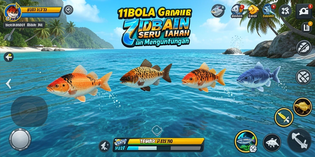 Tampilan gameplay seru di 11BOLA dengan berbagai jenis ikan.