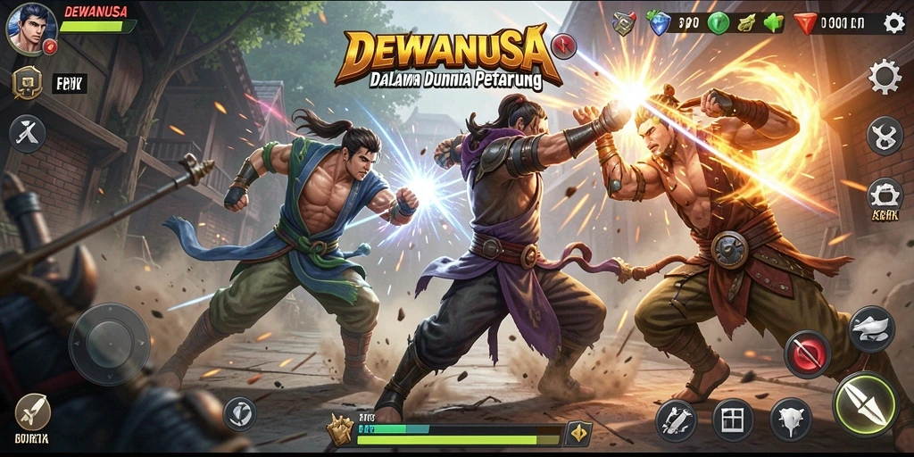 Tampilan aksi pertarungan di DEWANUSA yang mendebarkan dan penuh strategi.