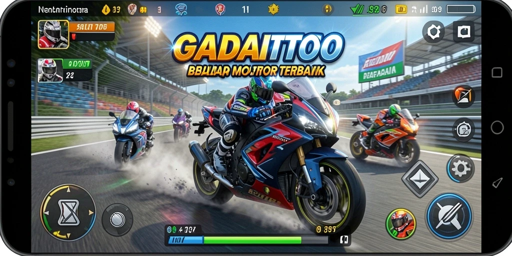 Screenshot GADAITOTO menampilkan aksi balapan motor yang mendebarkan.
