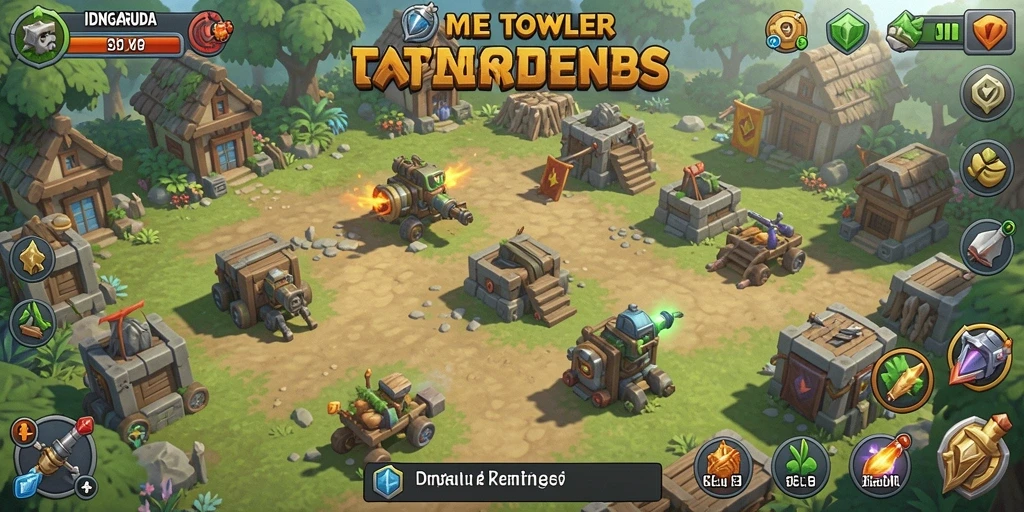 Gameplay seru di IDNGARUDA dengan menara dan musuh yang menarik.