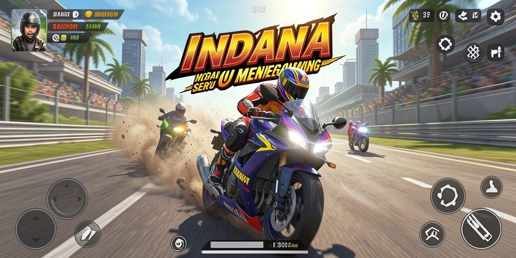 Gameplay INDAAA yang seru dengan balapan motor yang mendebarkan.