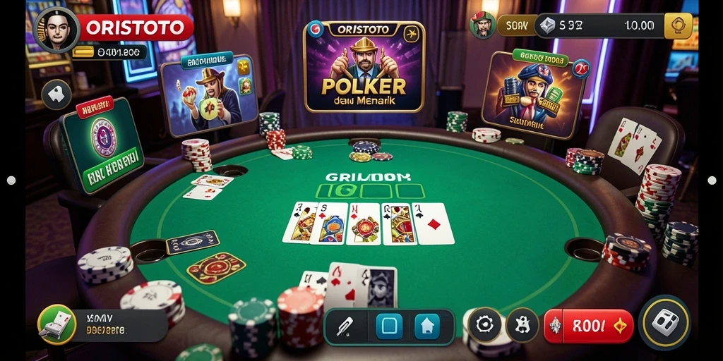 Tangkapan layar dari gameplay Poker yang mendebarkan di ORISTOTO.
