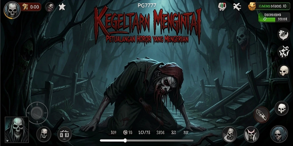 Screenshot PG777 menampilkan pemain yang berhadapan dengan makhluk menyeramkan di malam hari.