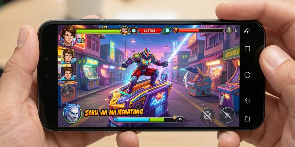 Tangkapan layar utama ST789 yang menunjukkan aksi seru dalam gameplay Arcade.