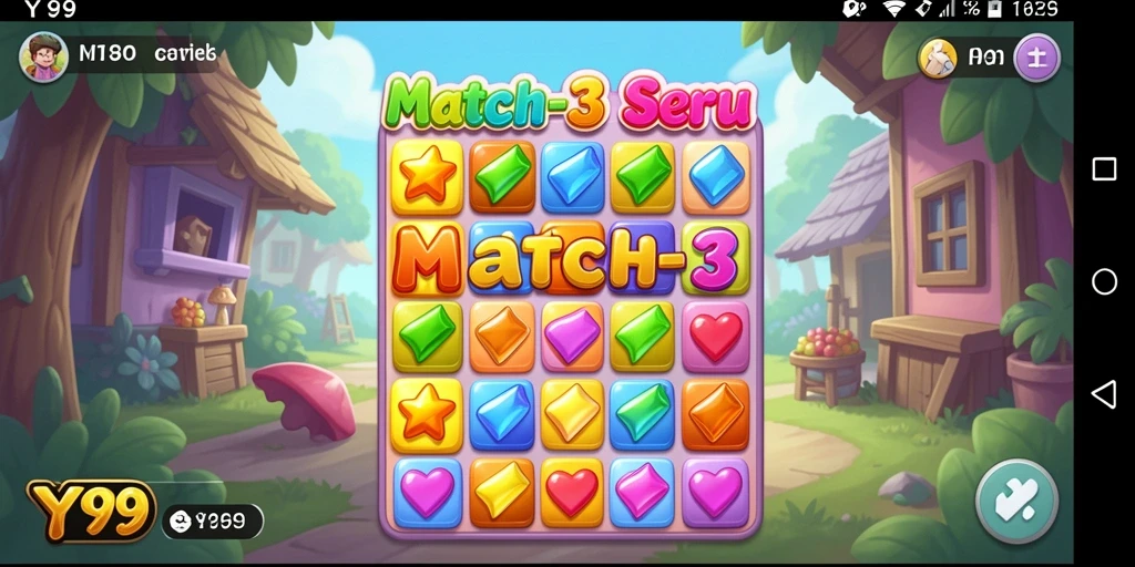 Screenshot utama Y89 menampilkan gameplay seru dalam mencocokkan permata.
